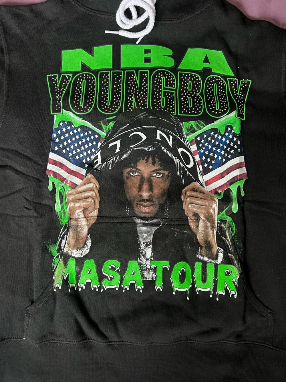 NBA YoungBoy Masa tour Graphic Hoodie w/ blingy rhinestones